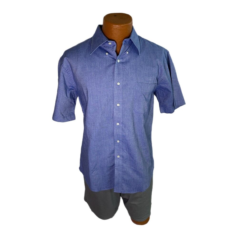 C22 Lands End Blue Short-Sleeve Button Down Shirt, Size 16